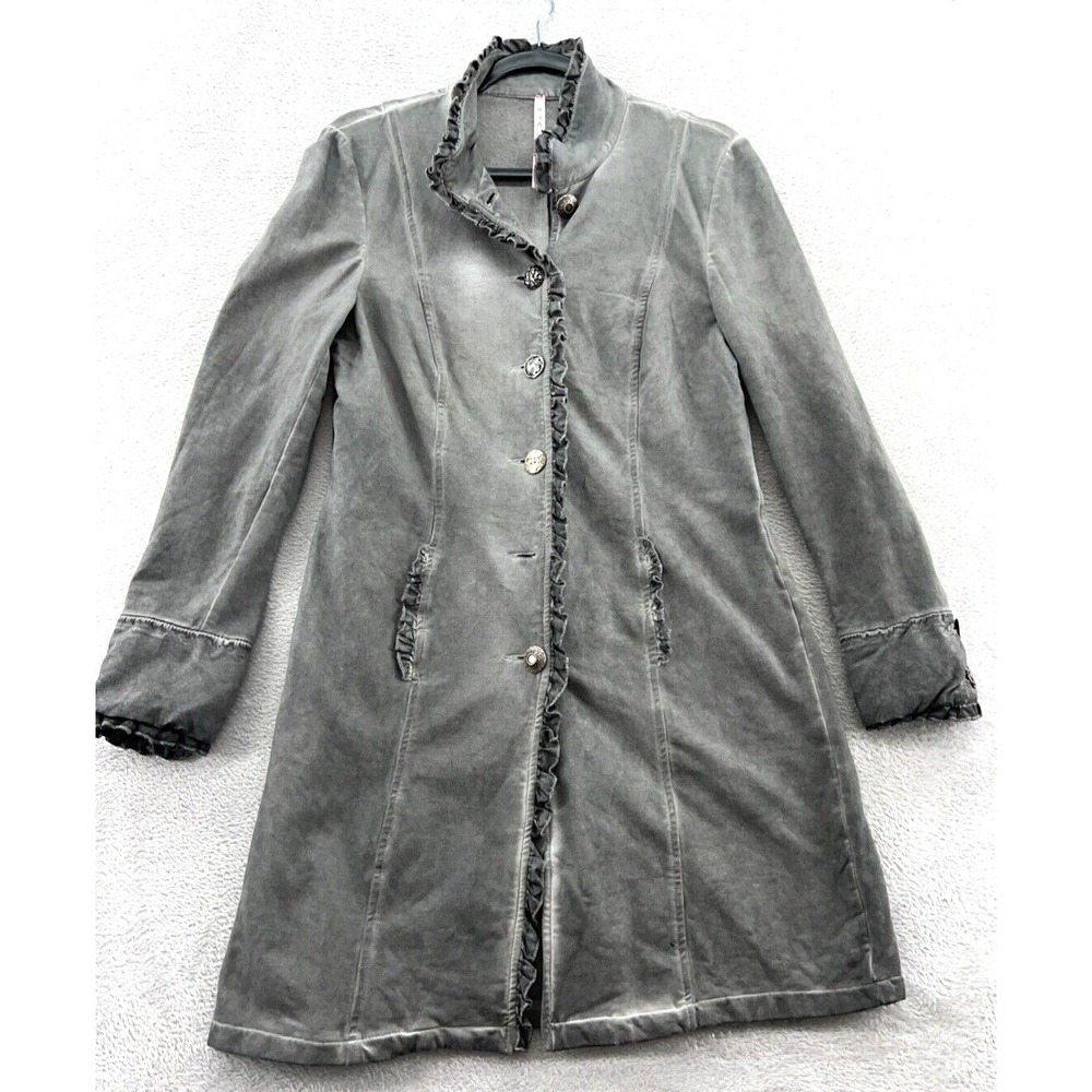 Pois Jacket Womens Sz Medium Grey Cardigan Military Mid-Length Button up